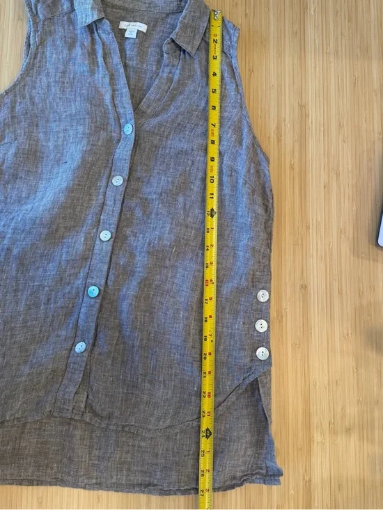 J Jill Love Linen Tank Brown Heathered Mother Pearl Coastal S Petite Tunic - Picture 8 of 9